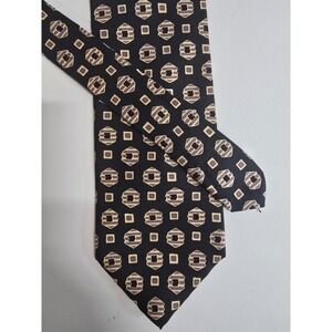 Jsaco Designer Necktie Mens Black Beige Geometric All Silk Italy Made Classic